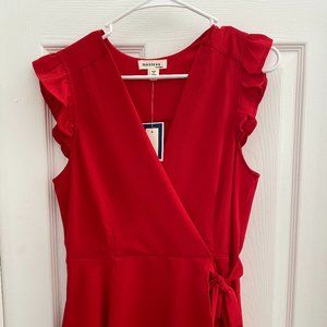 Red Wrap Front Bow Ruffle Sleeve Top *NWT*